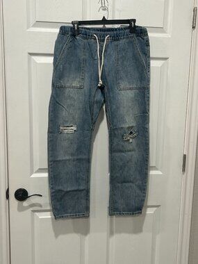 Mustard Seed Jeans Distressed Elastic Waist Denim Drawstring Waist Women's Large